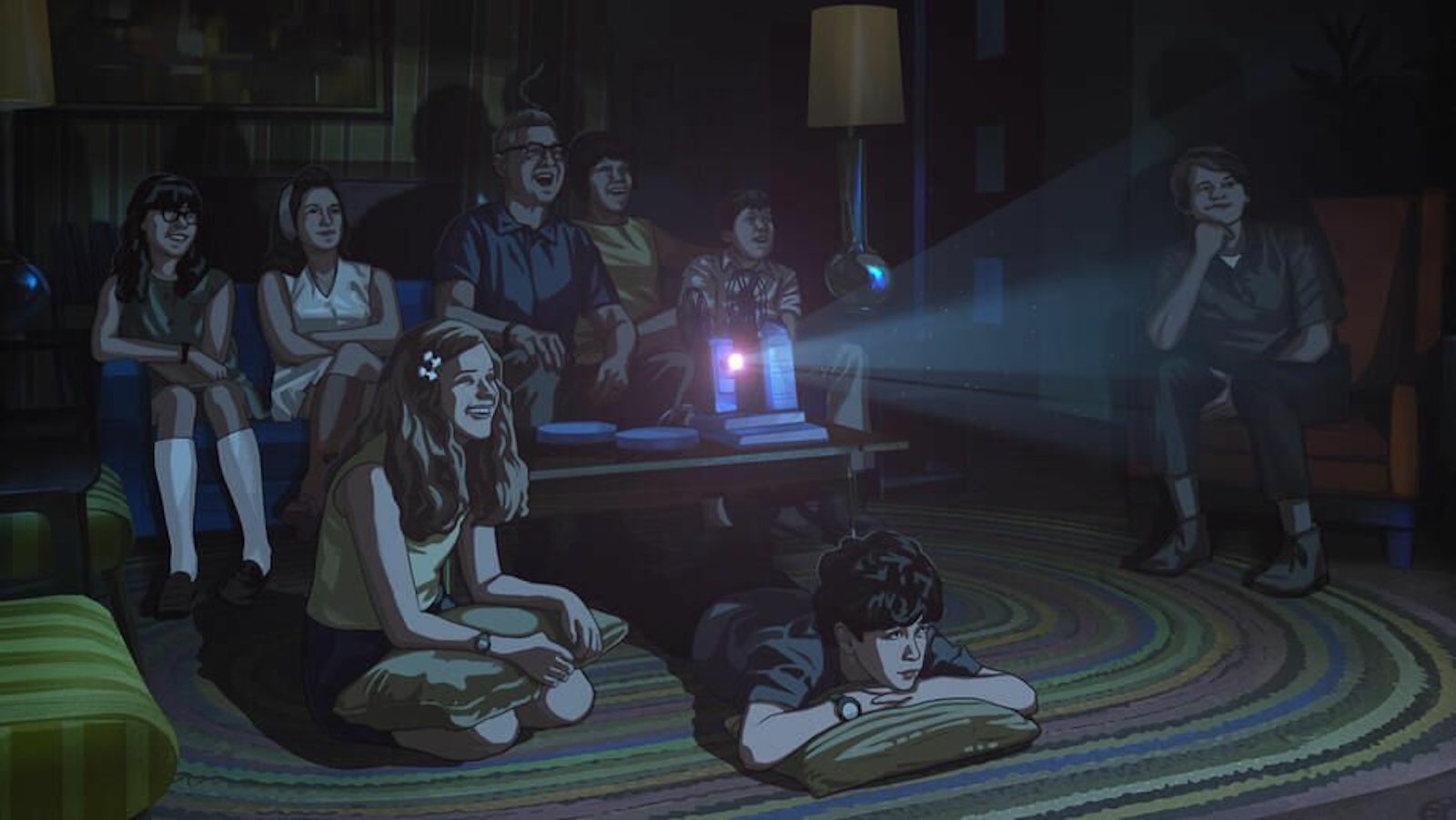 apollo-10 An animated image of a family watching projected film on a wall