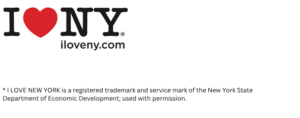 The I Love New York logo featuring a red heart instead of the word "love" all in one line with the URL iloveny.com underneath to the right.
